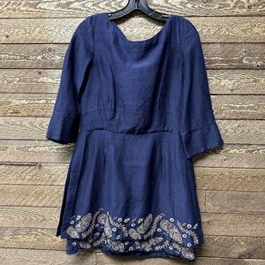 Suno Navy Embroidered Silk Dress – Size 8